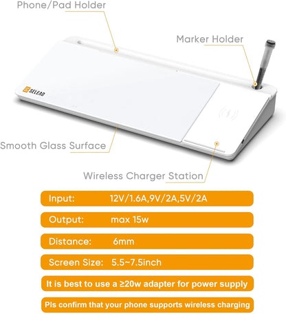 Desktop Glass Whiteboard with Storage, 5 Markers and Eraser, Purple