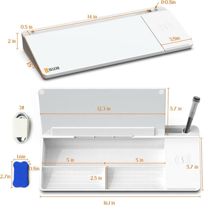 Desktop Glass Whiteboard with Storage, 5 Markers and Eraser, Purple