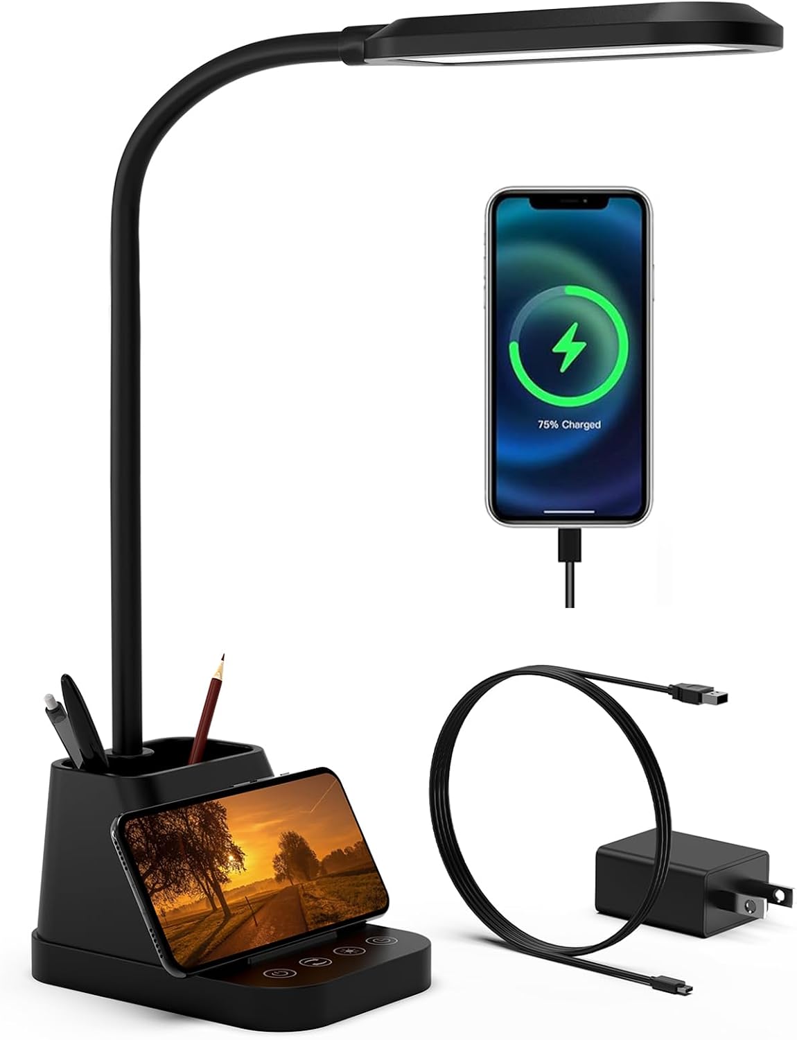 AXX LED Desk Lamp with USB Charging Port for College Dorm Room