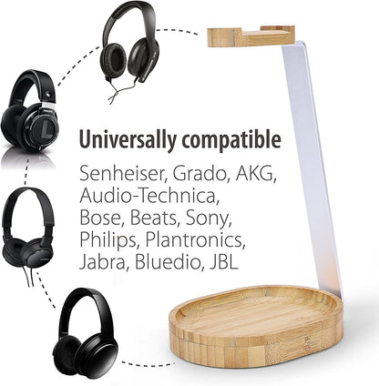 TR902 - Wood and Aluminum Headphone Stand with Cable Holder