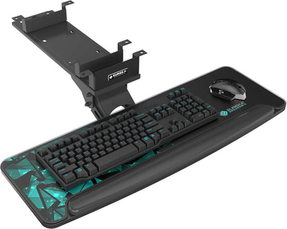 Height Adjustable Mouse & Keyboard Tray Under Desk, 28x10'' Large Slide Out Swivel Tilt Computer Keyboard Drawer with Pad for Gaming Home Office, Dual Mount