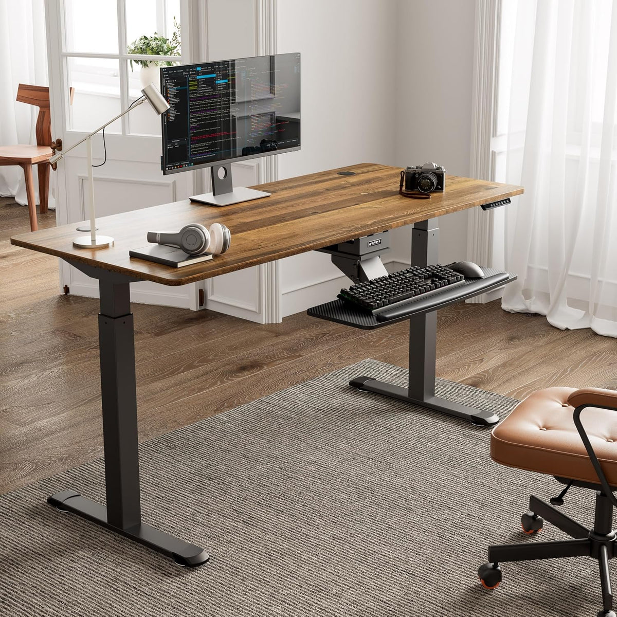 Height Adjustable Mouse & Keyboard Tray Under Desk, 28x10'' Large Slide Out Swivel Tilt Computer Keyboard Drawer with Pad for Gaming Home Office, Dual Mount