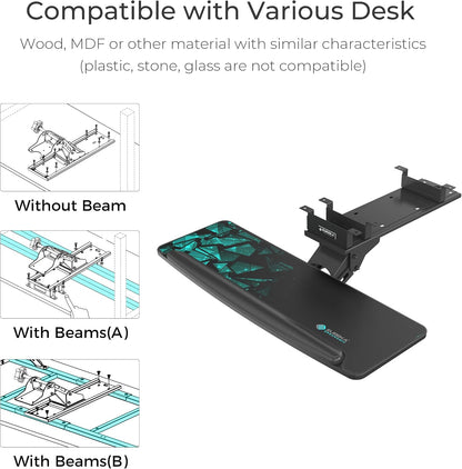 Height Adjustable Mouse & Keyboard Tray Under Desk, 28x10'' Large Slide Out Swivel Tilt Computer Keyboard Drawer with Pad for Gaming Home Office, Dual Mount