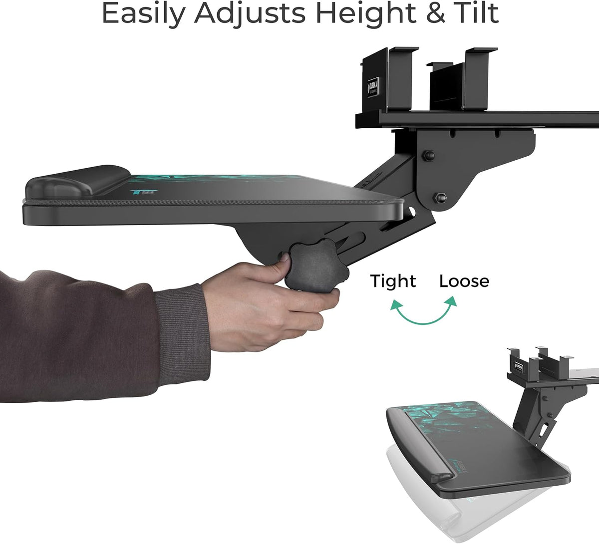 Height Adjustable Mouse & Keyboard Tray Under Desk, 28x10'' Large Slide Out Swivel Tilt Computer Keyboard Drawer with Pad for Gaming Home Office, Dual Mount