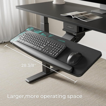 Height Adjustable Mouse & Keyboard Tray Under Desk, 28x10'' Large Slide Out Swivel Tilt Computer Keyboard Drawer with Pad for Gaming Home Office, Dual Mount