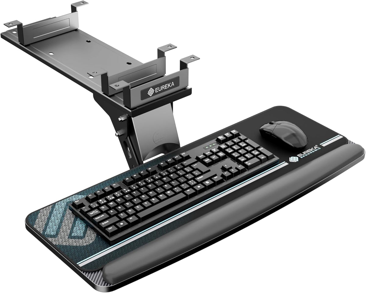 Height Adjustable Mouse & Keyboard Tray Under Desk, 28x10'' Large Slide Out Swivel Tilt Computer Keyboard Drawer with Pad for Gaming Home Office, Dual Mount