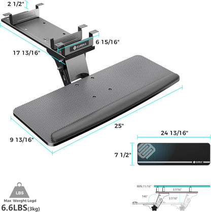 Height Adjustable Mouse & Keyboard Tray Under Desk, 28x10'' Large Slide Out Swivel Tilt Computer Keyboard Drawer with Pad for Gaming Home Office, Dual Mount