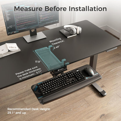 Height Adjustable Mouse & Keyboard Tray Under Desk, 28x10'' Large Slide Out Swivel Tilt Computer Keyboard Drawer with Pad for Gaming Home Office, Dual Mount