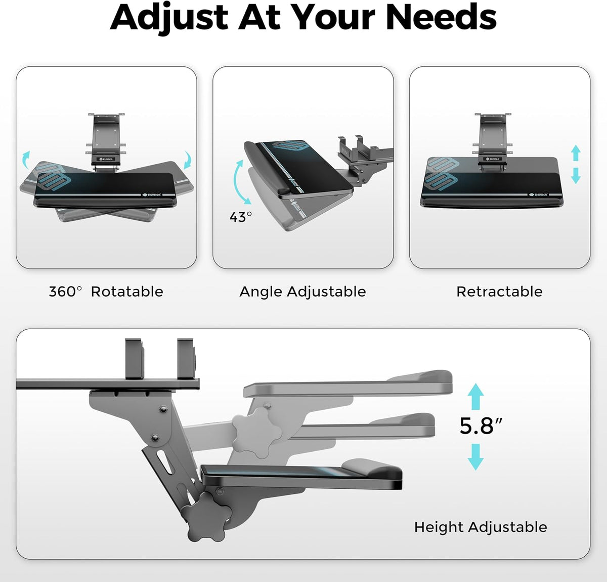 Height Adjustable Mouse & Keyboard Tray Under Desk, 28x10'' Large Slide Out Swivel Tilt Computer Keyboard Drawer with Pad for Gaming Home Office, Dual Mount