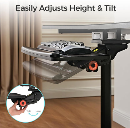 Height Adjustable Mouse & Keyboard Tray Under Desk, 28x10'' Large Slide Out Swivel Tilt Computer Keyboard Drawer with Pad for Gaming Home Office, Dual Mount