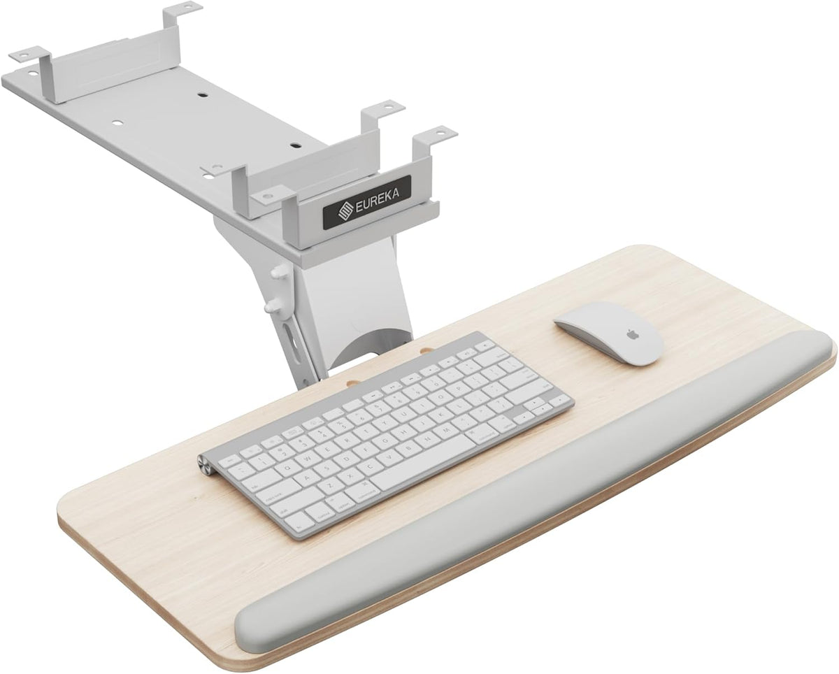 Height Adjustable Mouse & Keyboard Tray Under Desk, 28x10'' Large Slide Out Swivel Tilt Computer Keyboard Drawer with Pad for Gaming Home Office, Dual Mount