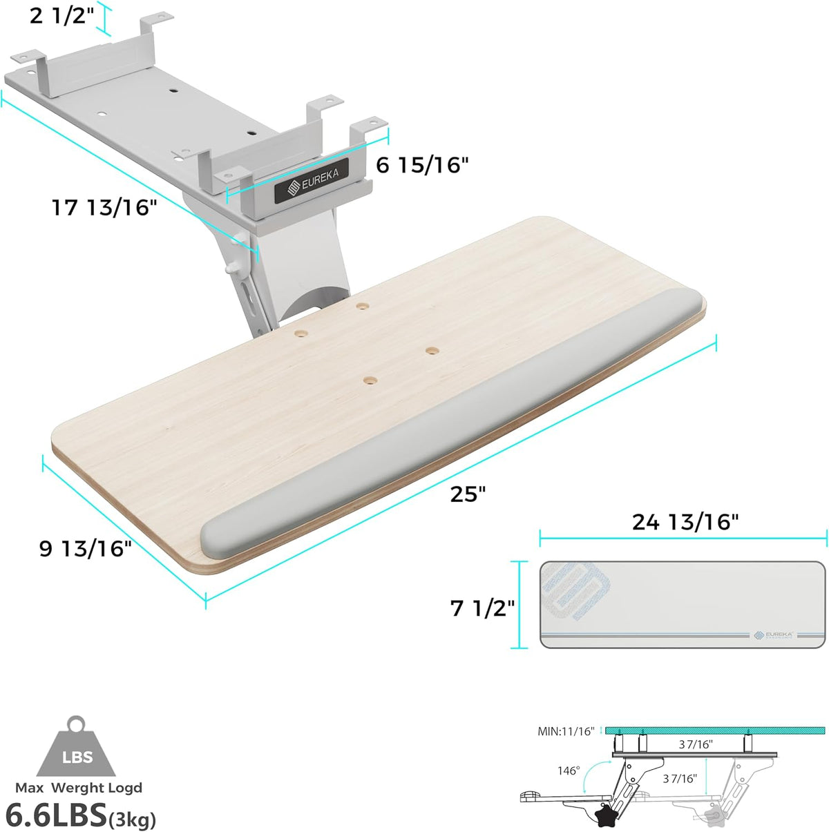 Height Adjustable Mouse & Keyboard Tray Under Desk, 28x10'' Large Slide Out Swivel Tilt Computer Keyboard Drawer with Pad for Gaming Home Office, Dual Mount