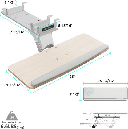 Height Adjustable Mouse & Keyboard Tray Under Desk, 28x10'' Large Slide Out Swivel Tilt Computer Keyboard Drawer with Pad for Gaming Home Office, Dual Mount
