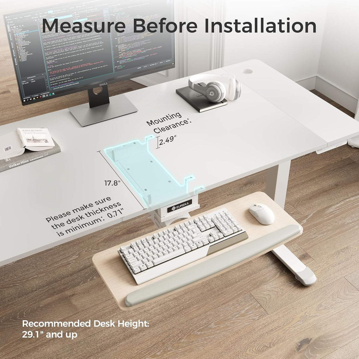 Height Adjustable Mouse & Keyboard Tray Under Desk, 28x10'' Large Slide Out Swivel Tilt Computer Keyboard Drawer with Pad for Gaming Home Office, Dual Mount