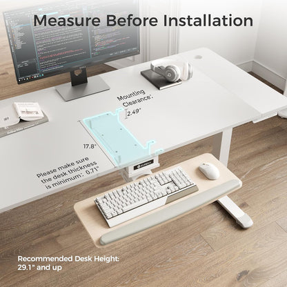 Height Adjustable Mouse & Keyboard Tray Under Desk, 28x10'' Large Slide Out Swivel Tilt Computer Keyboard Drawer with Pad for Gaming Home Office, Dual Mount