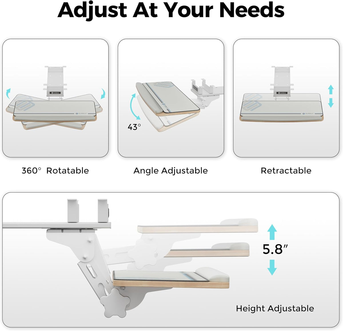 Height Adjustable Mouse & Keyboard Tray Under Desk, 28x10'' Large Slide Out Swivel Tilt Computer Keyboard Drawer with Pad for Gaming Home Office, Dual Mount