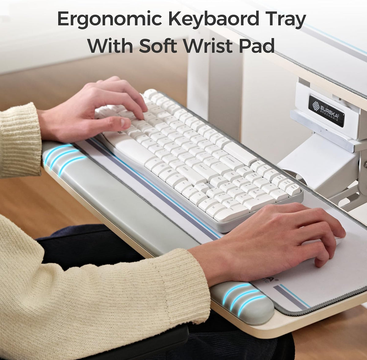 Height Adjustable Mouse & Keyboard Tray Under Desk, 28x10'' Large Slide Out Swivel Tilt Computer Keyboard Drawer with Pad for Gaming Home Office, Dual Mount