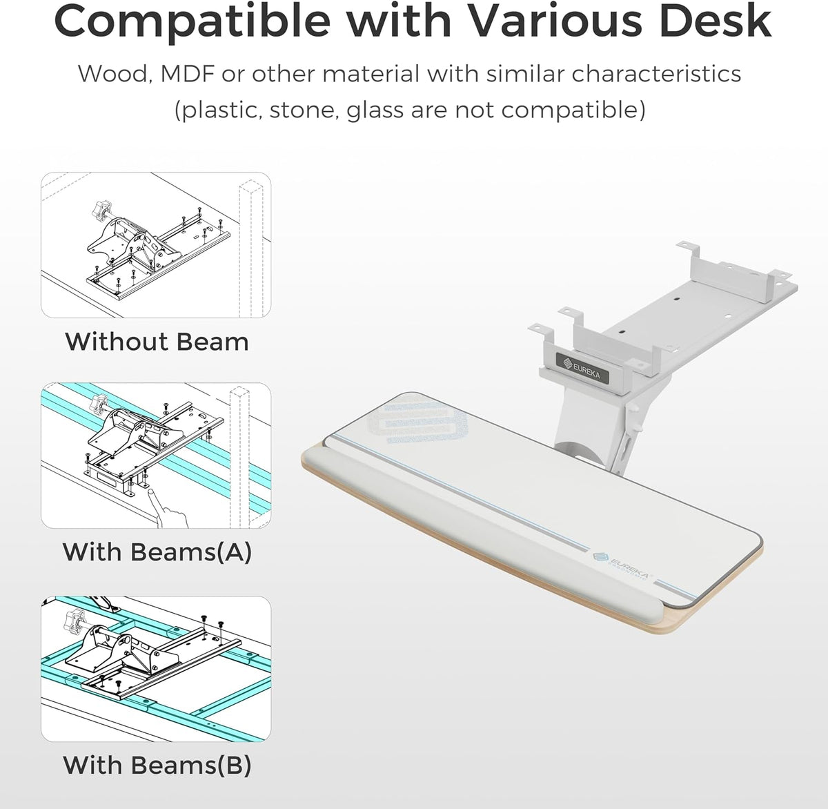 Height Adjustable Mouse & Keyboard Tray Under Desk, 28x10'' Large Slide Out Swivel Tilt Computer Keyboard Drawer with Pad for Gaming Home Office, Dual Mount