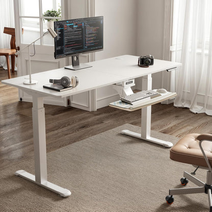 Height Adjustable Mouse & Keyboard Tray Under Desk, 28x10'' Large Slide Out Swivel Tilt Computer Keyboard Drawer with Pad for Gaming Home Office, Dual Mount