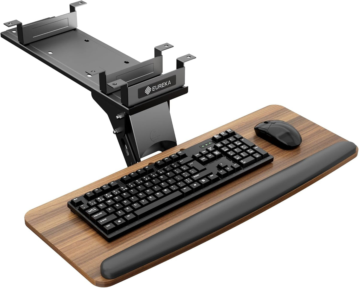 Height Adjustable Mouse & Keyboard Tray Under Desk, 28x10'' Large Slide Out Swivel Tilt Computer Keyboard Drawer with Pad for Gaming Home Office, Dual Mount