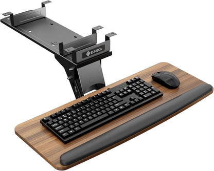 Height Adjustable Mouse & Keyboard Tray Under Desk, 28x10'' Large Slide Out Swivel Tilt Computer Keyboard Drawer with Pad for Gaming Home Office, Dual Mount