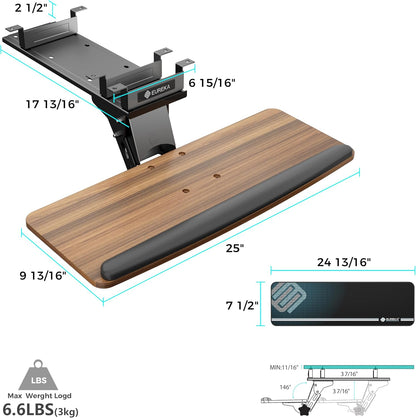 Height Adjustable Mouse & Keyboard Tray Under Desk, 28x10'' Large Slide Out Swivel Tilt Computer Keyboard Drawer with Pad for Gaming Home Office, Dual Mount