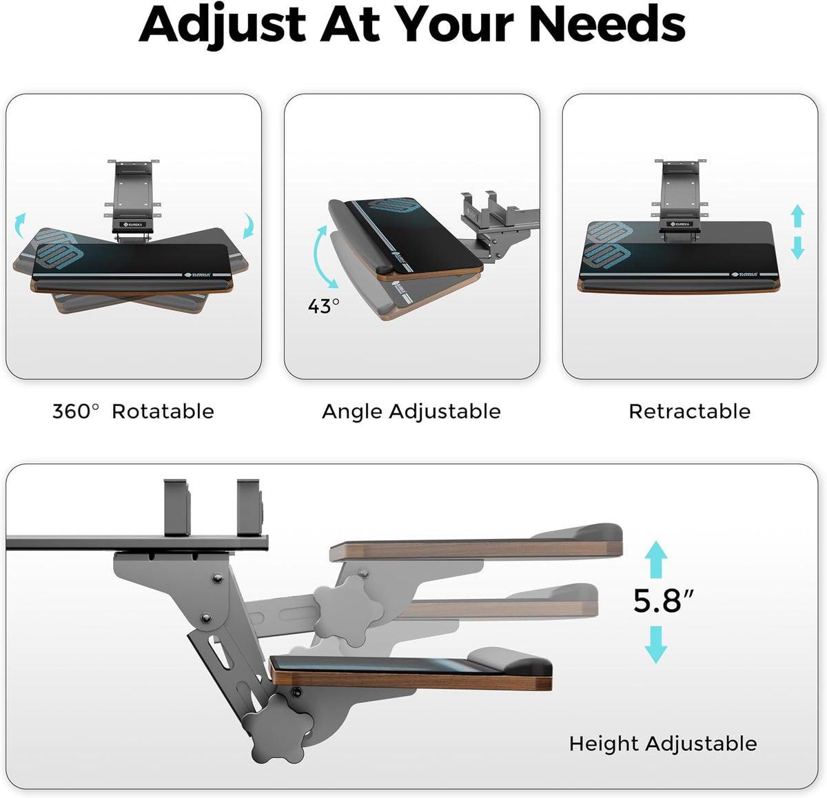 Height Adjustable Mouse & Keyboard Tray Under Desk, 28x10'' Large Slide Out Swivel Tilt Computer Keyboard Drawer with Pad for Gaming Home Office, Dual Mount