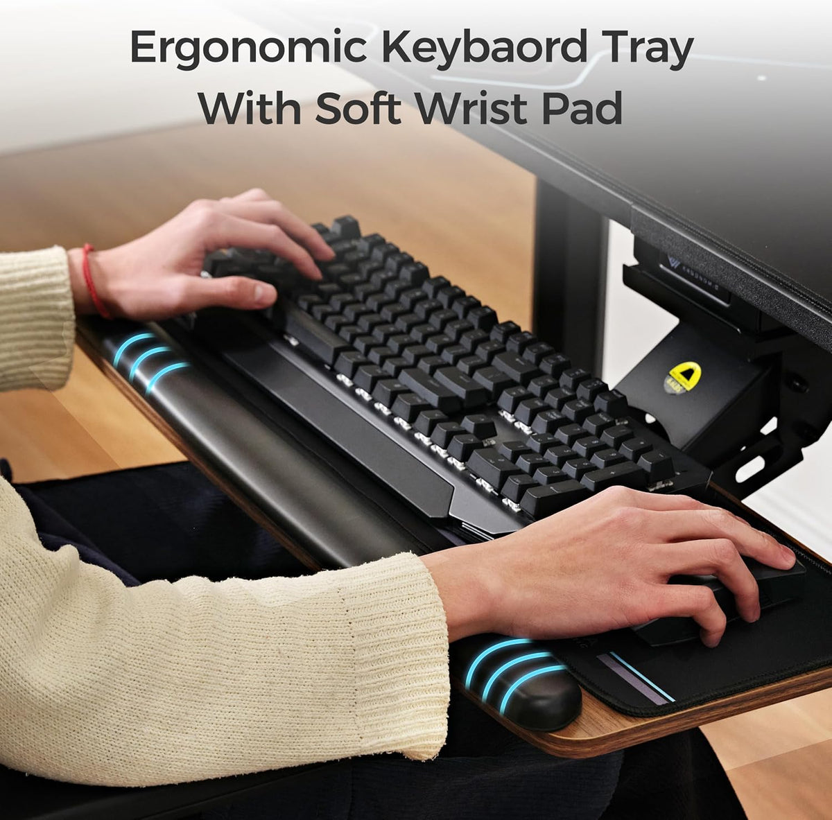 Height Adjustable Mouse & Keyboard Tray Under Desk, 28x10'' Large Slide Out Swivel Tilt Computer Keyboard Drawer with Pad for Gaming Home Office, Dual Mount
