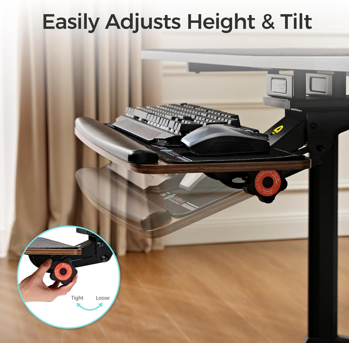 Height Adjustable Mouse & Keyboard Tray Under Desk, 28x10'' Large Slide Out Swivel Tilt Computer Keyboard Drawer with Pad for Gaming Home Office, Dual Mount