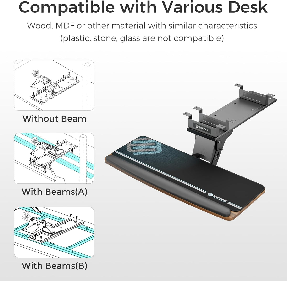 Height Adjustable Mouse & Keyboard Tray Under Desk, 28x10'' Large Slide Out Swivel Tilt Computer Keyboard Drawer with Pad for Gaming Home Office, Dual Mount