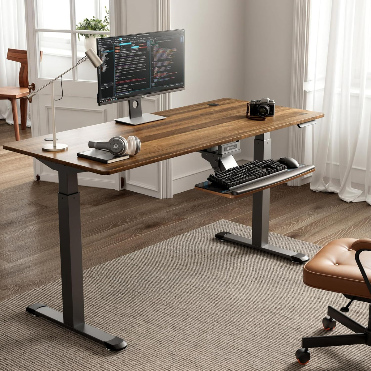 Height Adjustable Mouse & Keyboard Tray Under Desk, 28x10'' Large Slide Out Swivel Tilt Computer Keyboard Drawer with Pad for Gaming Home Office, Dual Mount