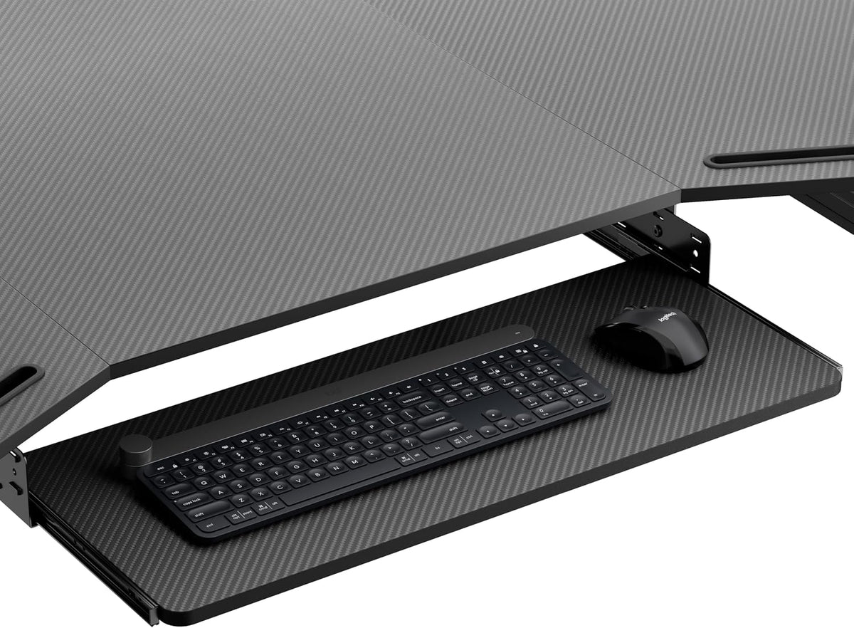 Height Adjustable Mouse & Keyboard Tray Under Desk, 28x10'' Large Slide Out Swivel Tilt Computer Keyboard Drawer with Pad for Gaming Home Office, Dual Mount