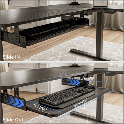Height Adjustable Mouse & Keyboard Tray Under Desk, 28x10'' Large Slide Out Swivel Tilt Computer Keyboard Drawer with Pad for Gaming Home Office, Dual Mount