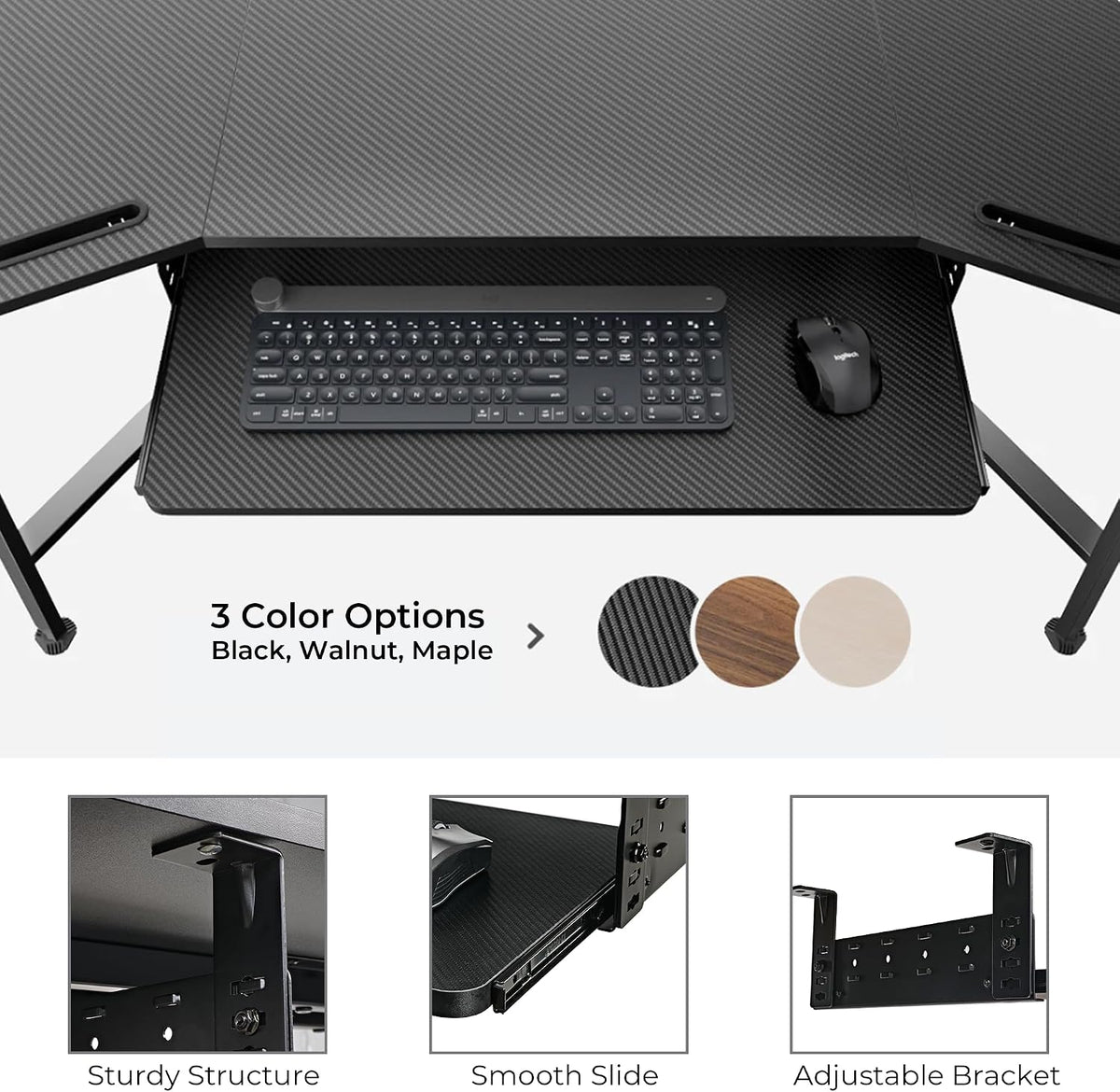 Height Adjustable Mouse & Keyboard Tray Under Desk, 28x10'' Large Slide Out Swivel Tilt Computer Keyboard Drawer with Pad for Gaming Home Office, Dual Mount