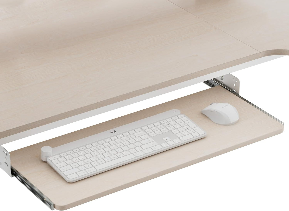 Height Adjustable Mouse & Keyboard Tray Under Desk, 28x10'' Large Slide Out Swivel Tilt Computer Keyboard Drawer with Pad for Gaming Home Office, Dual Mount
