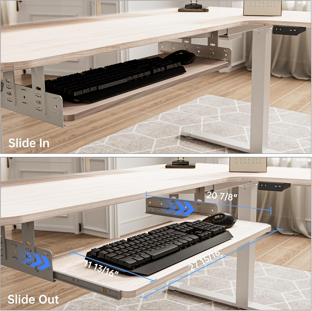 Height Adjustable Mouse & Keyboard Tray Under Desk, 28x10'' Large Slide Out Swivel Tilt Computer Keyboard Drawer with Pad for Gaming Home Office, Dual Mount