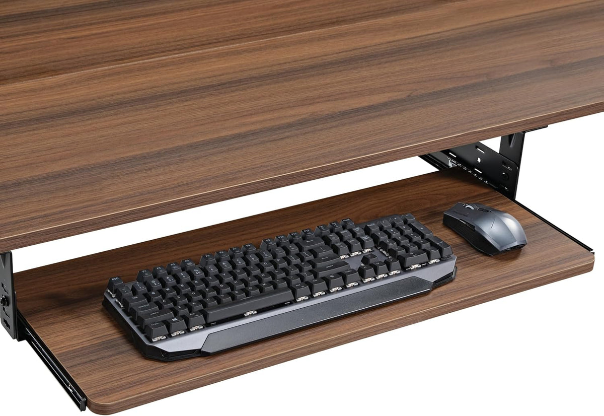 Height Adjustable Mouse & Keyboard Tray Under Desk, 28x10'' Large Slide Out Swivel Tilt Computer Keyboard Drawer with Pad for Gaming Home Office, Dual Mount