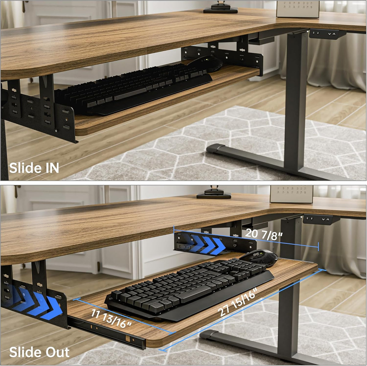 Height Adjustable Mouse & Keyboard Tray Under Desk, 28x10'' Large Slide Out Swivel Tilt Computer Keyboard Drawer with Pad for Gaming Home Office, Dual Mount