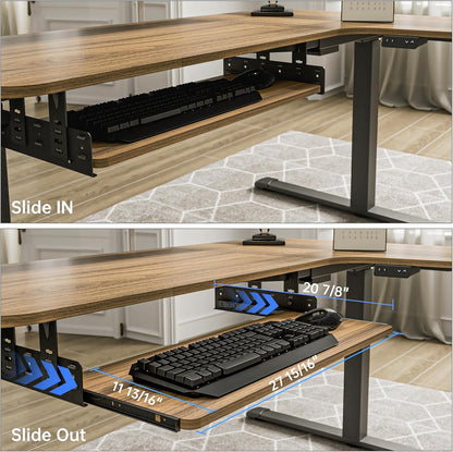 Height Adjustable Mouse & Keyboard Tray Under Desk, 28x10'' Large Slide Out Swivel Tilt Computer Keyboard Drawer with Pad for Gaming Home Office, Dual Mount