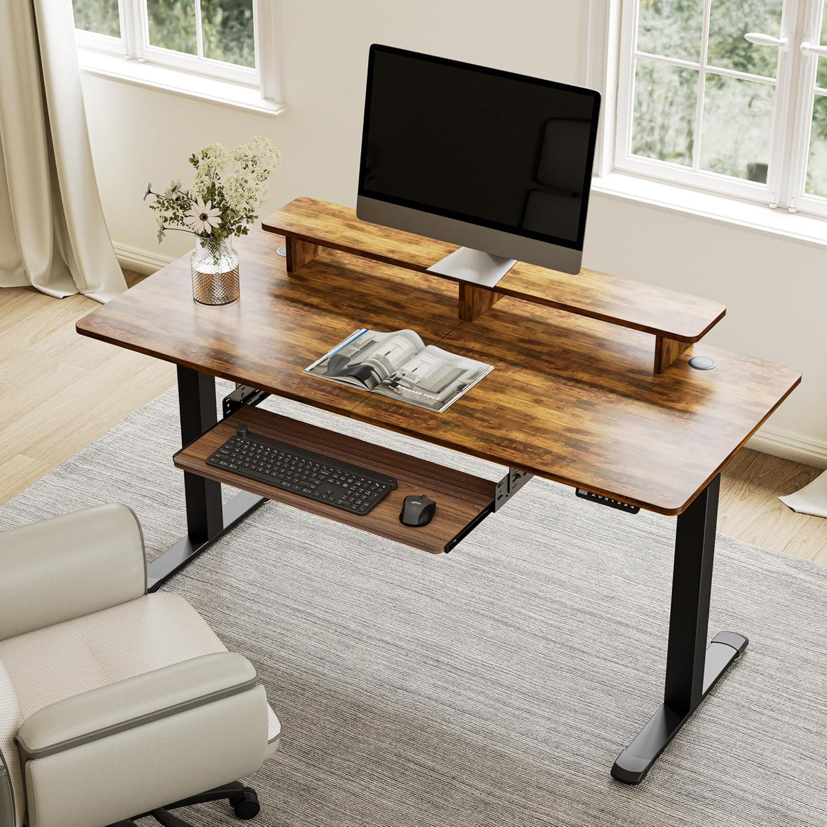 Height Adjustable Mouse & Keyboard Tray Under Desk, 28x10'' Large Slide Out Swivel Tilt Computer Keyboard Drawer with Pad for Gaming Home Office, Dual Mount