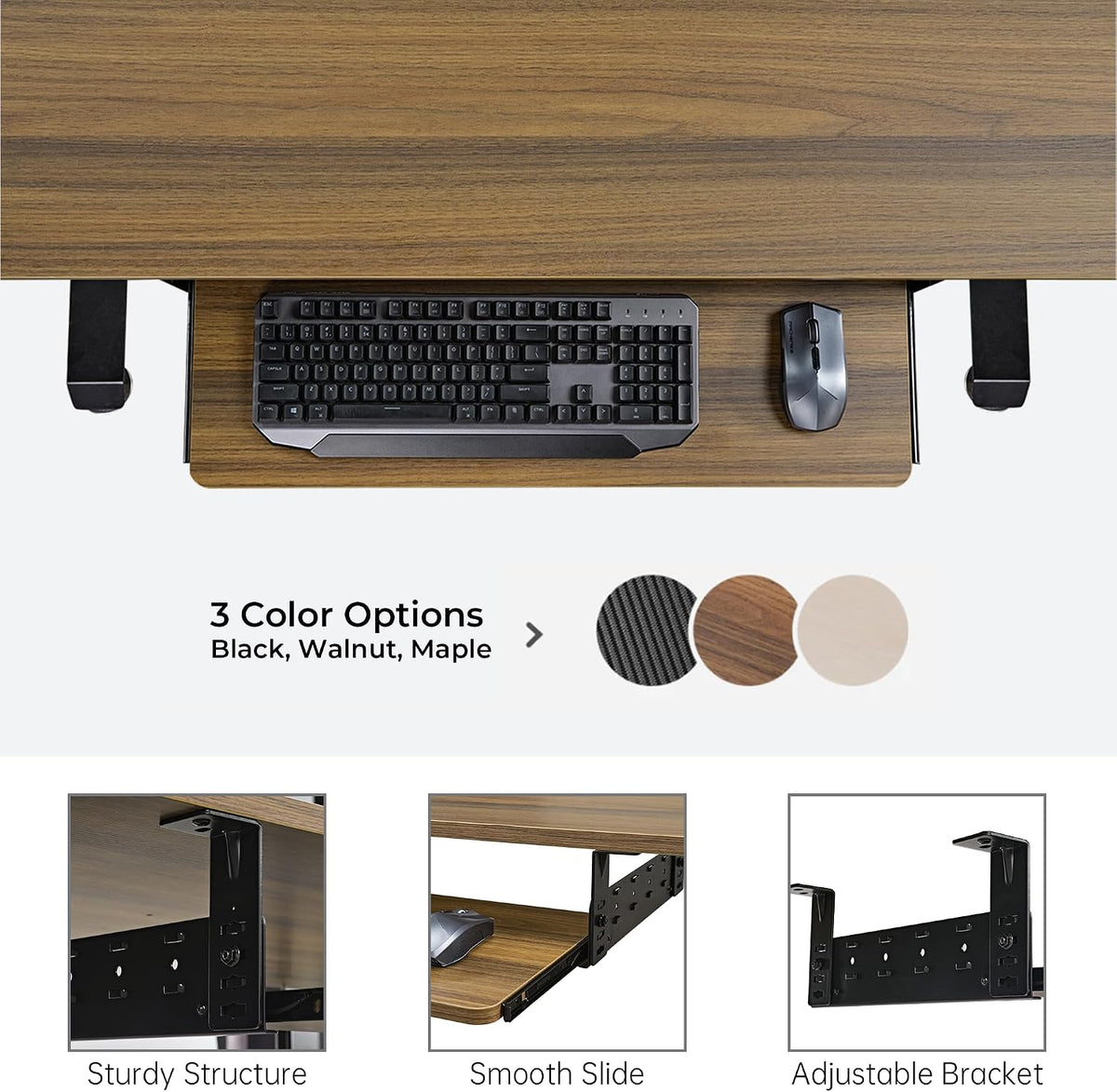 Height Adjustable Mouse & Keyboard Tray Under Desk, 28x10'' Large Slide Out Swivel Tilt Computer Keyboard Drawer with Pad for Gaming Home Office, Dual Mount