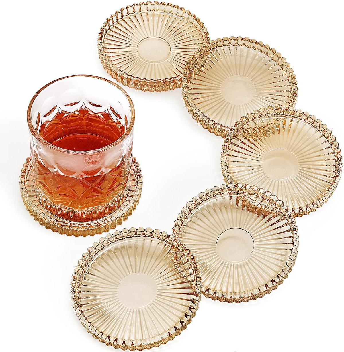 Modern Clear Glass Coasters Set of 6, Cute Coasters Table Mats for Drinks