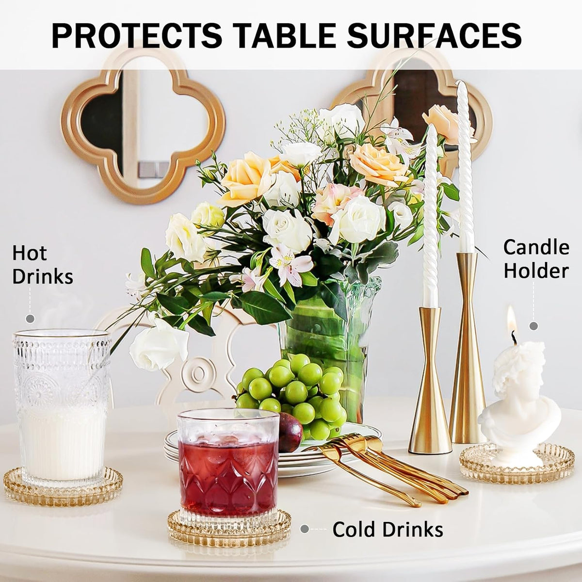 Modern Clear Glass Coasters Set of 6, Cute Coasters Table Mats for Drinks