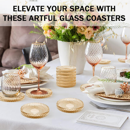 Modern Clear Glass Coasters Set of 6, Cute Coasters Table Mats for Drinks