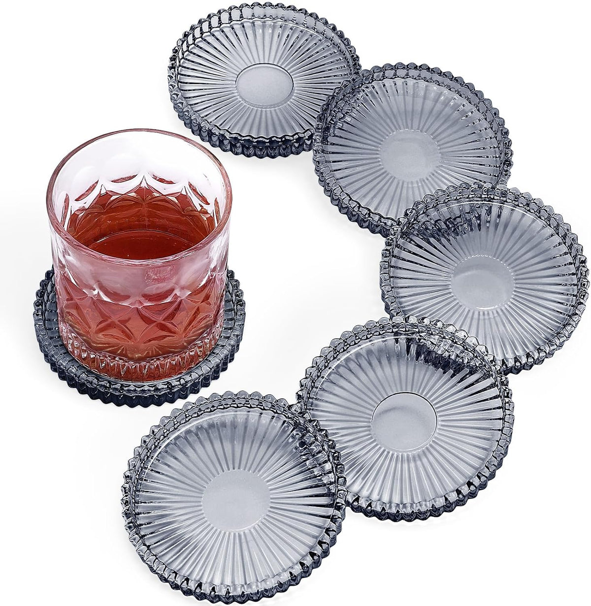 Modern Clear Glass Coasters Set of 6, Cute Coasters Table Mats for Drinks