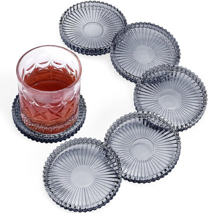 Modern Clear Glass Coasters Set of 6, Cute Coasters Table Mats for Drinks