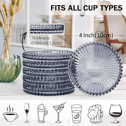 Modern Clear Glass Coasters Set of 6, Cute Coasters Table Mats for Drinks