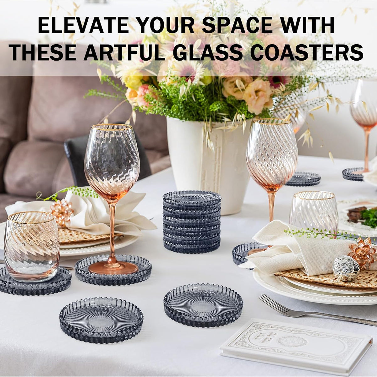 Modern Clear Glass Coasters Set of 6, Cute Coasters Table Mats for Drinks