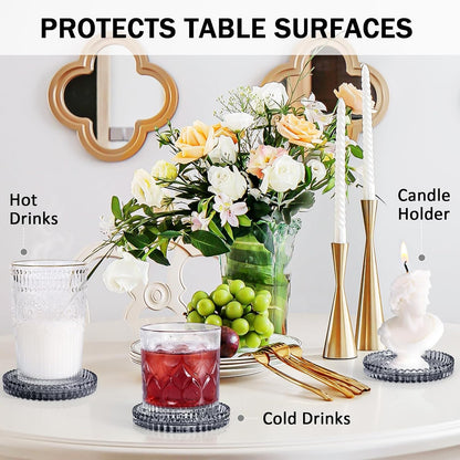 Modern Clear Glass Coasters Set of 6, Cute Coasters Table Mats for Drinks