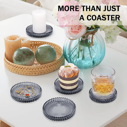 Modern Clear Glass Coasters Set of 6, Cute Coasters Table Mats for Drinks